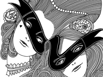 Masked Hairhoppers decorative hair illustration line line drawing qcassetti swirls trumansburg