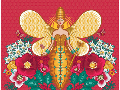 Icon for Christmas Beehive 2019 for Galeries Lafayette, Paris beegoddess floral galeries lafayette holiday icon illustration paris qcassetti queen queenbee retail theme trumansburg