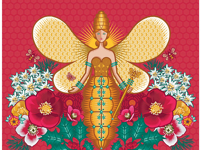 Icon for Christmas Beehive 2019 for Galeries Lafayette, Paris beegoddess floral galeries lafayette holiday icon illustration paris qcassetti queen queenbee retail theme trumansburg