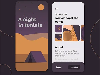 A night in tunisia app concert desert graphic design illustration jazz night saxophone tent travel