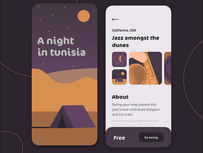 A night in tunisia app concert desert graphic design illustration jazz night saxophone tent travel