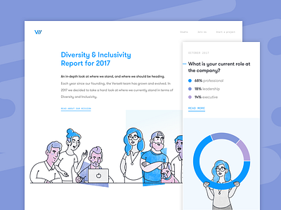 Versett Diversity Report change chart design diversity equality illustrations people report website