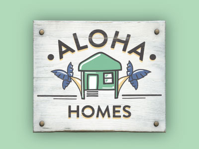Aloha Homes aloha beach beachhouse home illustration logo palm trees sign