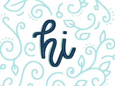 Hi blue calligraphy cursive doodle flourish hi illustration leaf lettering swirl typography