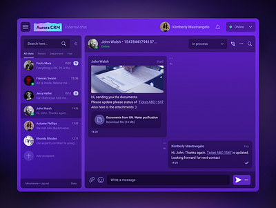 Corporate chat concept chat crm design purple ui ux