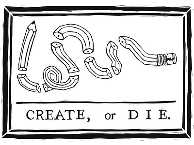 CREATE, or DIE. american revolution create die digital join or die linocut pencil print procreate snake