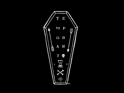 temporary arrow black and white bones casket coffin dead death die hourglass memento mori skeleton skull time