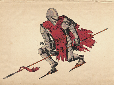 Knight with Spear armor chain mail comic dark souls dark souls 3 ds3 half tone helmet knight lothric medieval spear
