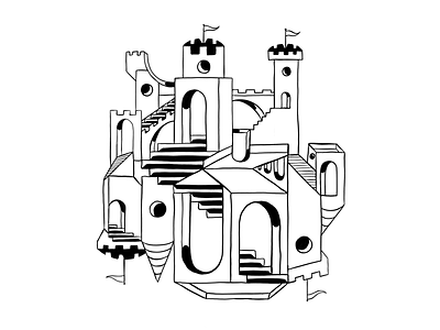 High Fantasy black and white castle escher illustration mc escher trippy
