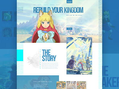 Ni No Kuni 2 - Mock Concept anime blue concept design gaming grid landing page layout mockup ni no kuni 2 rpg ui video games web