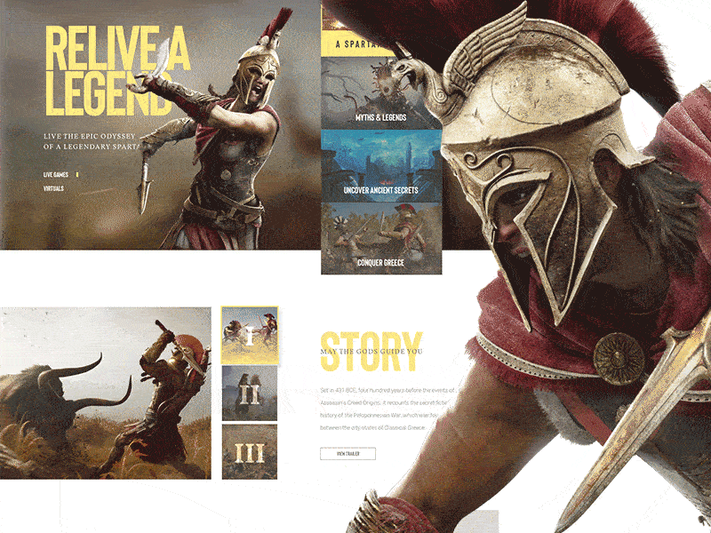 Assassins Creed Odyssey assassins creed concept design gaming greece grid landing page layout mockup sparta ui video games web yellow