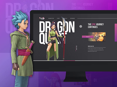 Dragon Quest XI - Mock Concept anime concept design dragon quest games gaming grid landing page mockup purple ui videogames website