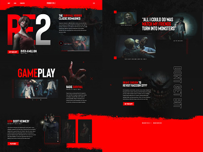 Resident Evil 2 Concept - Mocktober 2019 black concept dark design gaming grid horror landing page layout mocktober mockup monster red resident evil ui undead video games web mock zombies