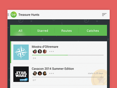 Treasure Hunts List android beapp coin date events list prize progress sort star treasure wars