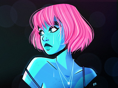 pink blue beautiful blue character concept art eyes girl illustraion photoshop pink portrait sad woman