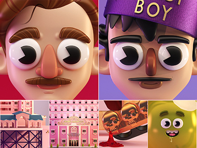 The Grand Hotel Budapest, tribute to W.A. Characters 3d art budapest character characters cinema4d concept design illustration illustrator photoshop pink
