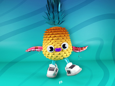 Lil mons pineapple 3d adidas cinema4d cool fruit monster octopus pineapple
