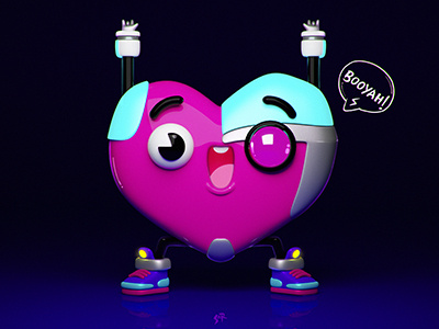 Cyborg heart 3d cartoon characterdesign cute cyborg desing hearth illustration teentitans