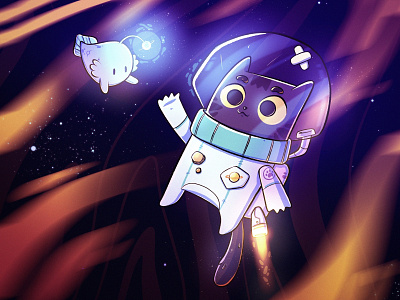 Astrocato astronaut axolote cat cute illsutration ipad procreate purple space