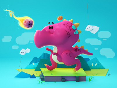 Dino 3d character concept cinema4d clouds color conceptart craft cute dino dinosaur friends fun illustration nice photoshop smile trex world