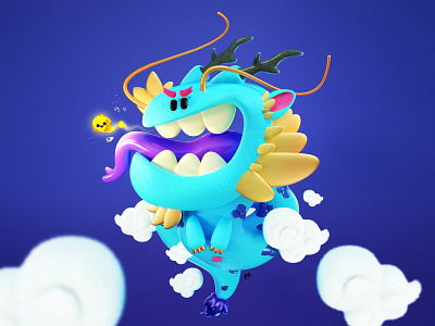 Dragon 3d animals blue cartoon characterdesign cinema 4d clouds cute dragon fire friends fun illustration nice octane purple toy zbrush