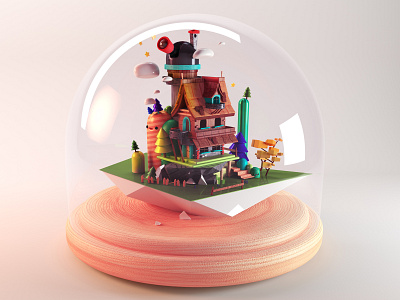 Big House 3d 3dillustration characterdesign characters cinema4d design forest house illustration landscape photoshop procreate stars toy trees