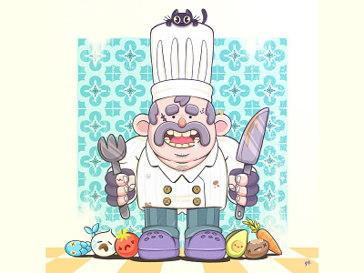 chef cat character chef conceptart cooking friends illstration ipadpro kitchen nice pastel propreate tiles