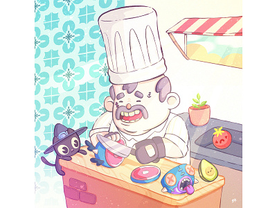 chef cat characterdesign cooking cute illustration kitchen nice procreate tomato