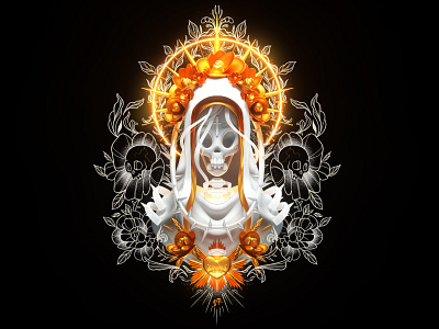 Catrina 3d 3drender black catrina characterdesign cinema4d dead design flowers gold illustration lights mexico octane photoshop saint skull virginia white