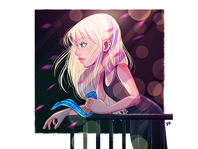 melancholic girl blonde bokeh flowers girl illustration nice procreate sad wacom woman