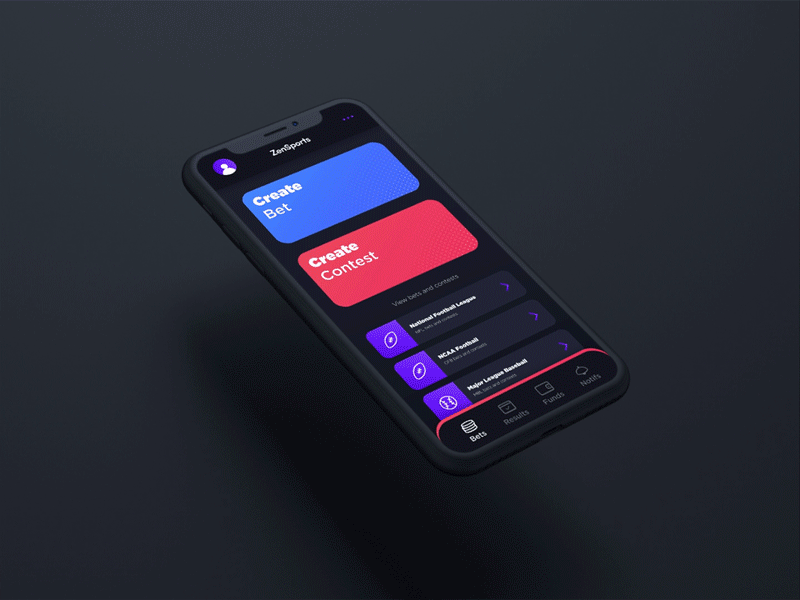 ZenSports app Re-design : Homescreen application betting betting app daily ui dark app dark mode dark theme dark ui gradient gradient color sports ui ui design