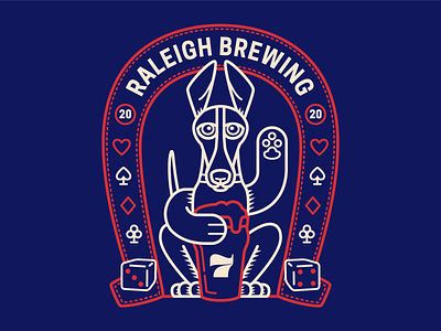 Raleigh Brewing: Seventh Anniversary Bottle Label beer bottle brewery design dog graphic design greyhound illustration label lucky dog raleigh brewing t shirt vector
