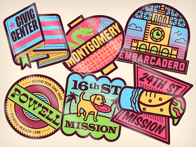 BART Station Stickers bart design illustration san francisco sticker subway vector
