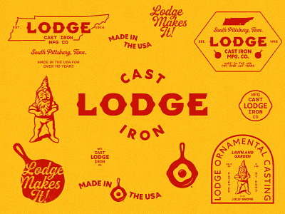 Lodge Cast Iron branding cast iron cookware design gnome graphic design identity illustration illustrator lodge logo script font tennessee texture typography vector