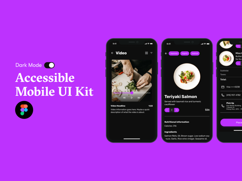 Accessible Dark Mode UI Kit accessibility app components dark mode design system figma mobile ui kit ux design