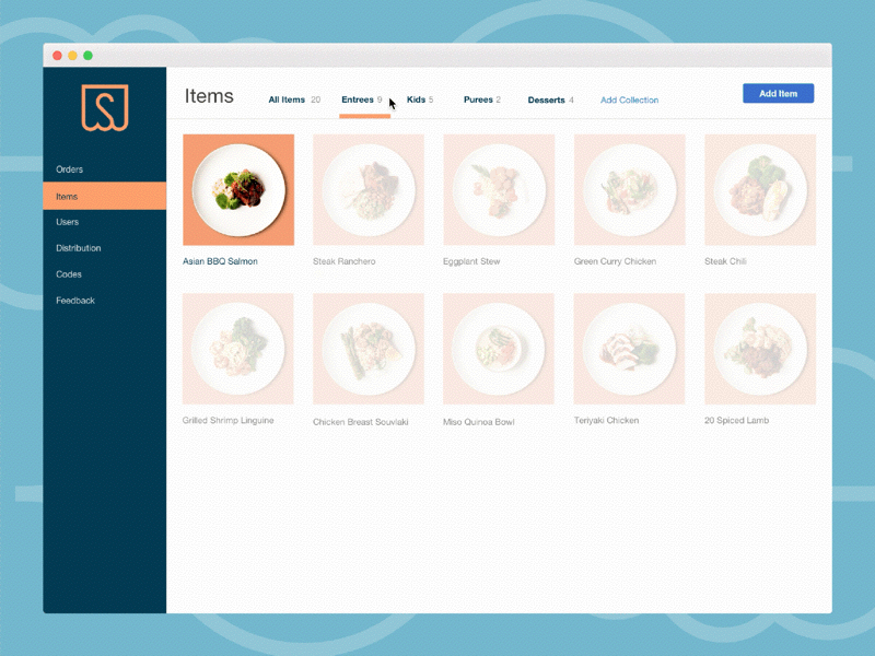 Shorebox Admin - Menu Selection admin dashboard delivery distribute interaction interface manage meal menu ui ux