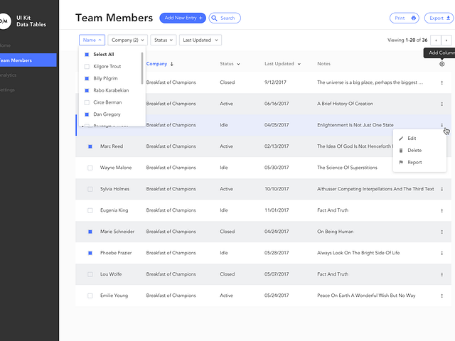 Table UI Kit by O/M on Dribbble