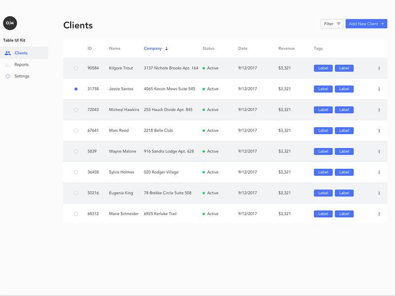 Table UI Kit by O/M on Dribbble