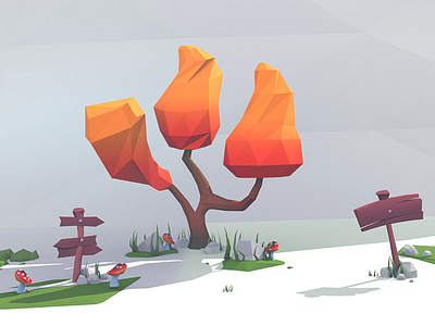 Orange flame assets forest low poly trees unity3d
