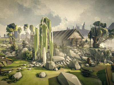 Willow environment landscape lowpoly lowpolyart nature village