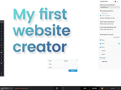 My first website creator 2d desktop editor software ui user interface website creator website editor