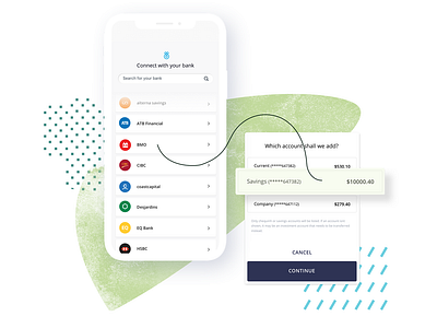 fintech illustration account connection account verification connect connected fintech illustration iphone product product feature product page website