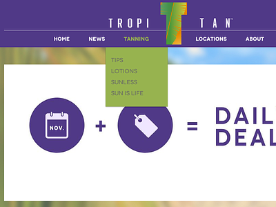 Tropi Tan Dropdown dropdown green purple salon tanning ui web design