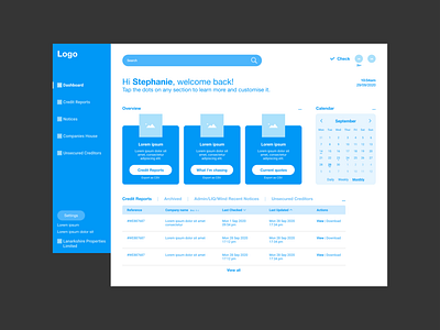 Wireframe for a credit reporting dashboard design lofi low fidelity ui uidesign ux uxdesign uxui wireframe
