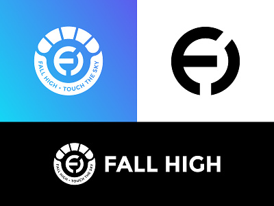Fall High branding colour design fall gredient high logo parachute sky diving