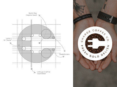 Charge Coffee Co. Rebranding brown cafe coffee fresh grid letter c lettermark logo negative space process
