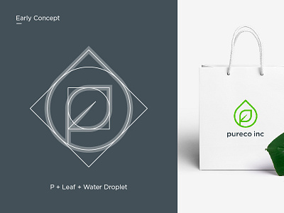 Pureco Inc. babycare brand branding clean design fresh green identitydesign leaf lettermark logo logodesign logodesigner mark minimal paperbag product pure vector waterdrop