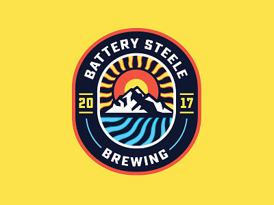 Battery Steele Brewing Patch badge beer branding design illustration mountain patch summer sun vector water