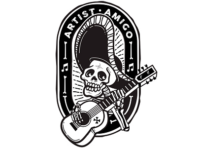 Artist Amigo logo acoustic guitar amigo badge guitar illustration logo logo design skeleton