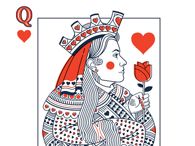 Queen of Hearts detail card drawing illustration line playing cards portrati queen vector